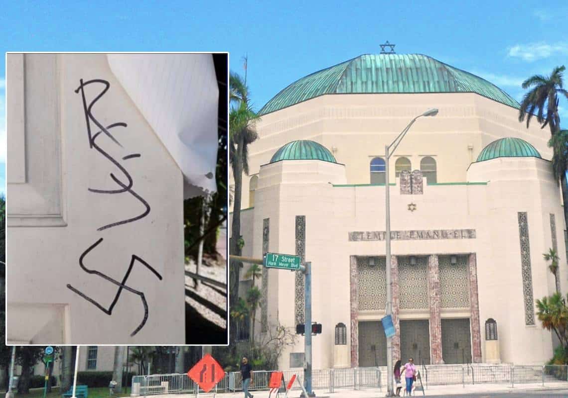תעלומה בדרום פלורידה: מי ריסס צלב קרס על בית הכנסת ההיסטורי?