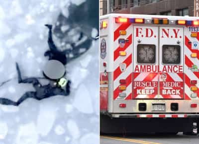ניו יורק: רגע בין חיים למוות - חולץ ילד שנלכד מתחת לקרח