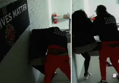 תיעוד ממשרדי בלאק לייבס מאטר: מייסד הסניף ועובדת בעימות פיזי במסדרונות