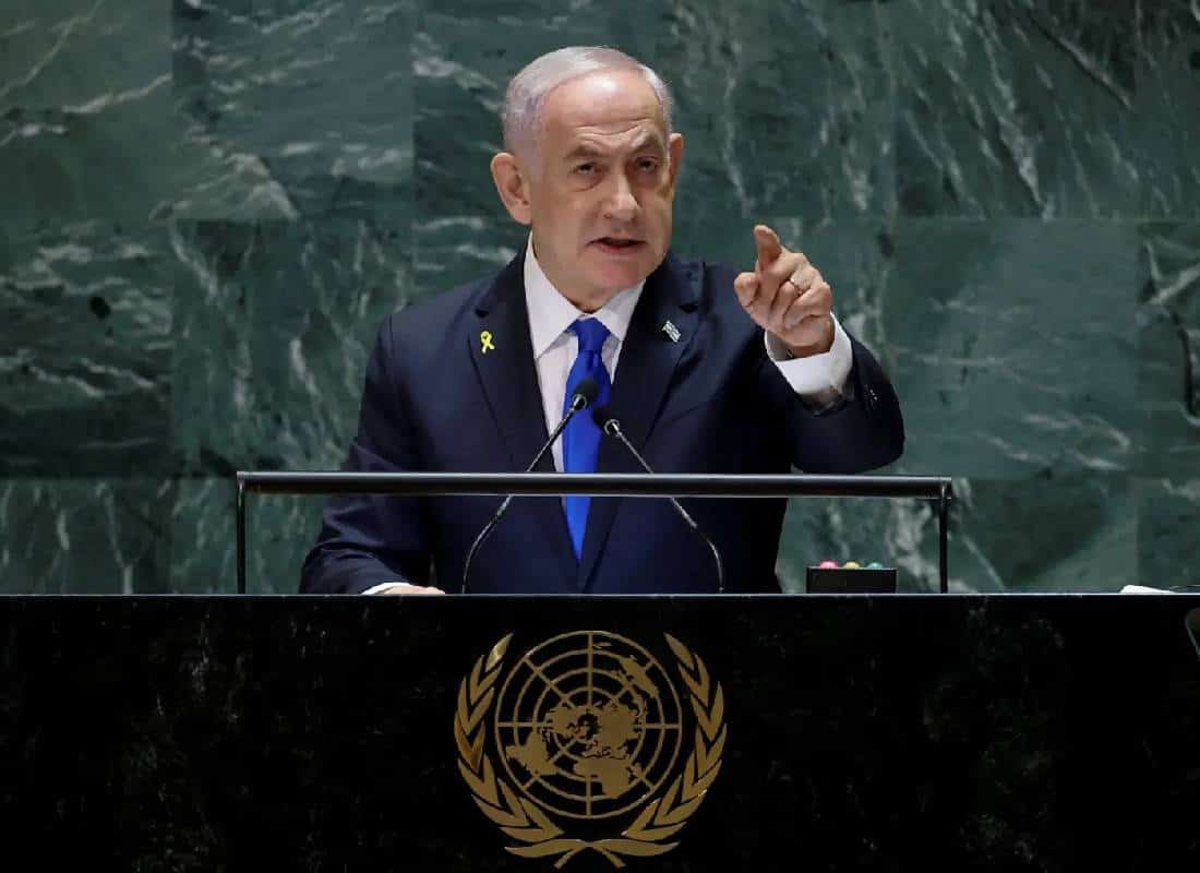 ראש ממשלת ישראל, בנימין נתניהו, מאיים על איראן בנאומו באו"ם: "אם תפגעו בנו, נפגע בכם"